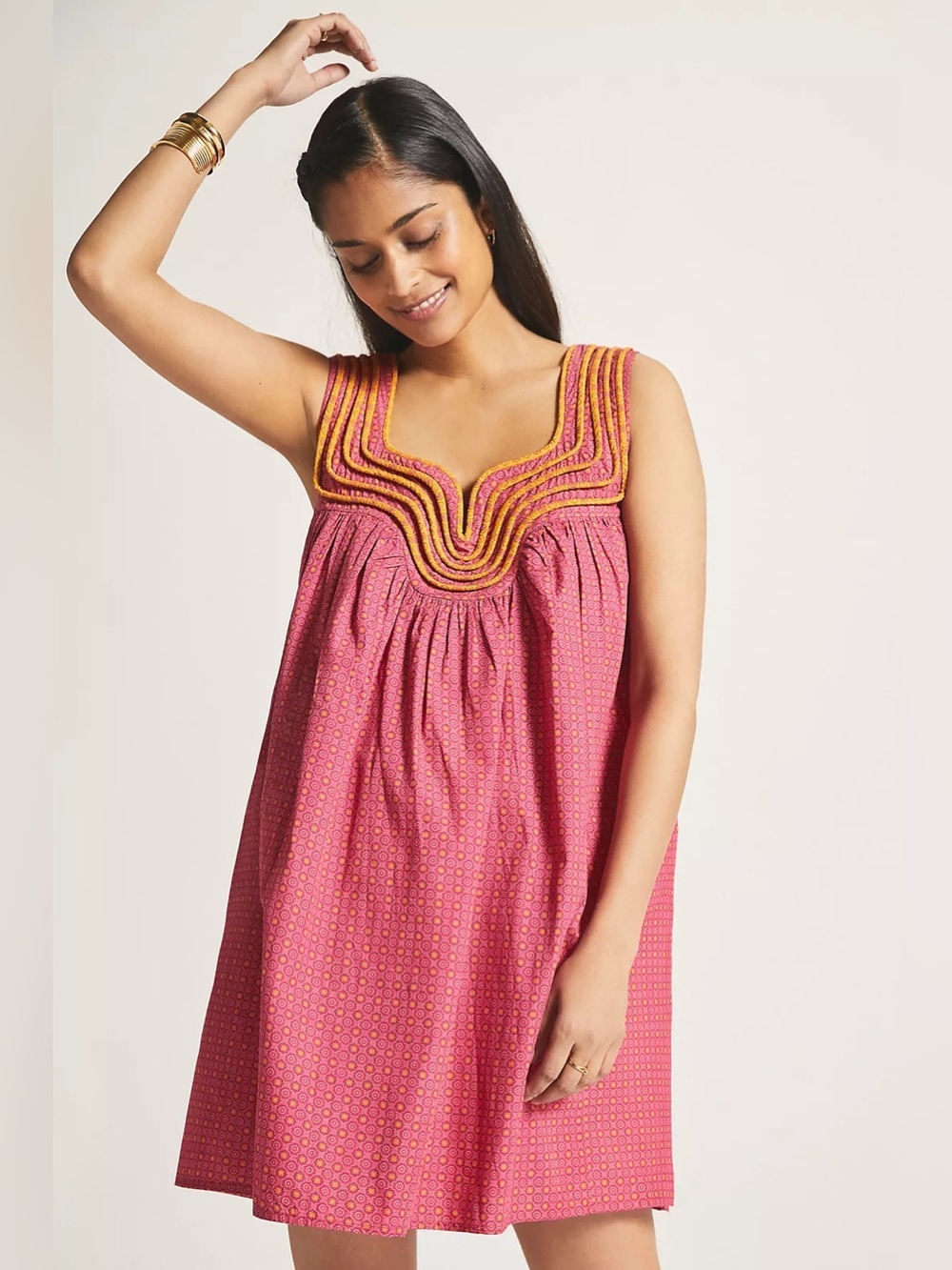 Anthropologie Let Me Be Swing Tunic Dress Size XL Pink Orange Retail $160